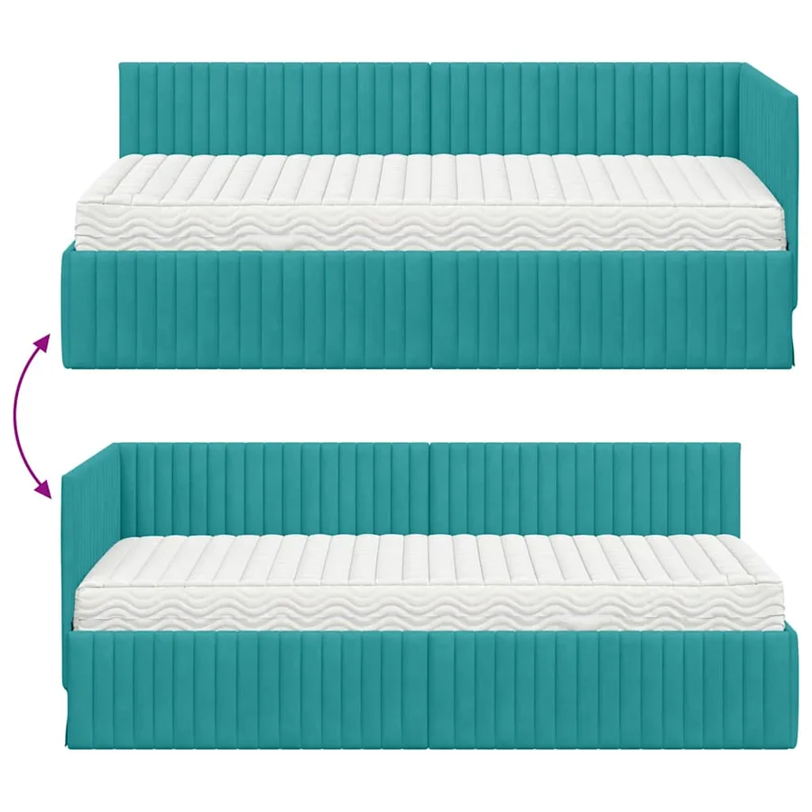 Cadre de lit d'angle avec matelas 2 pcs Turquoise Velours - 12