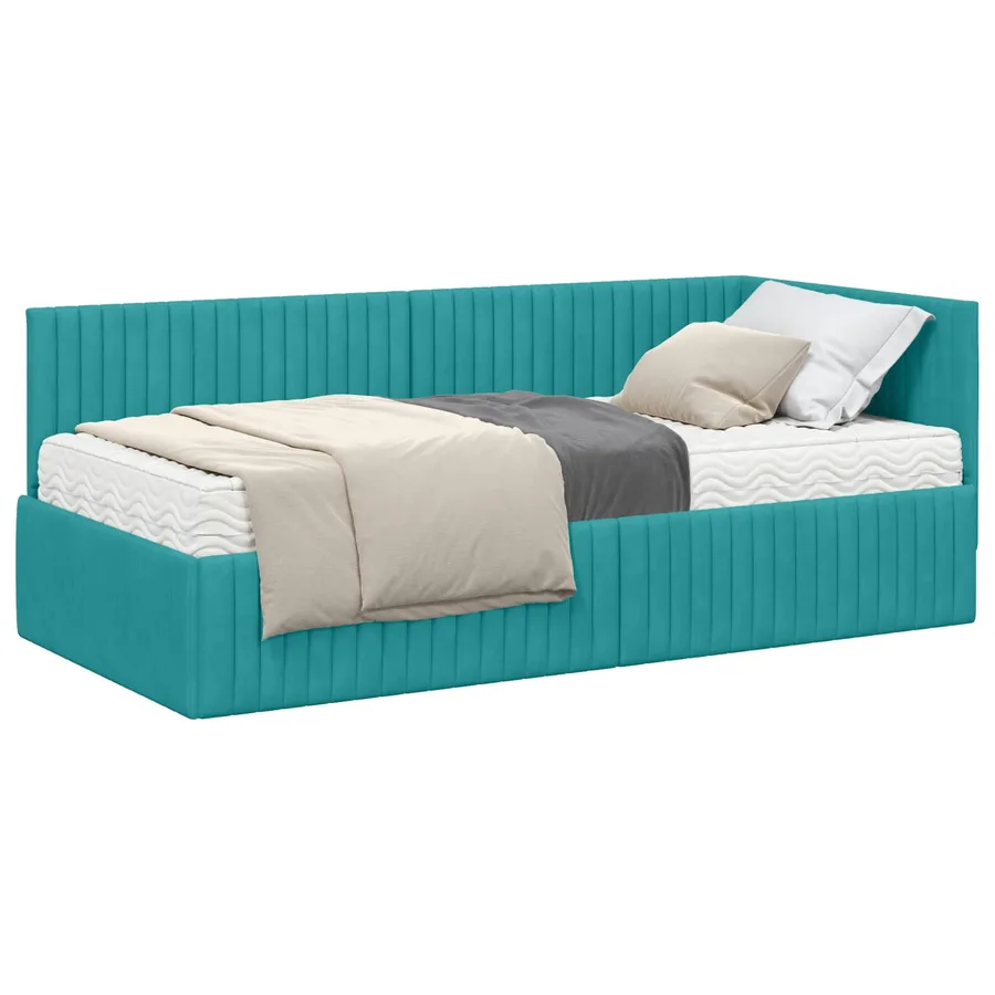 Cadre de lit d'angle avec matelas 2 pcs Turquoise Velours - 2
