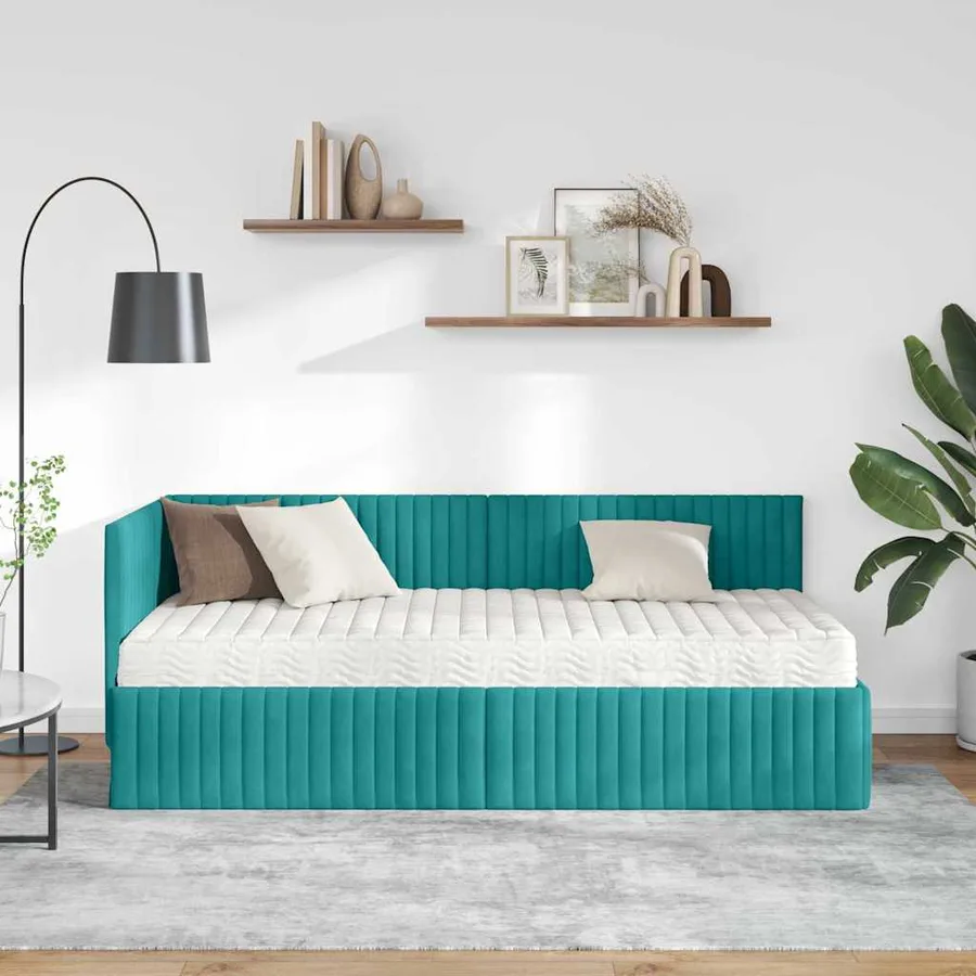 Cadre de lit d'angle avec matelas 2 pcs Turquoise Velours - 3