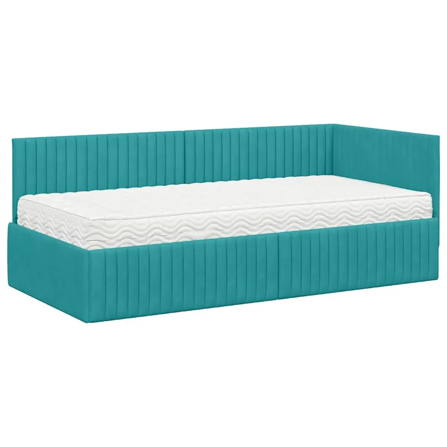 Cadre de lit d'angle avec matelas 2 pcs Turquoise Velours - 4