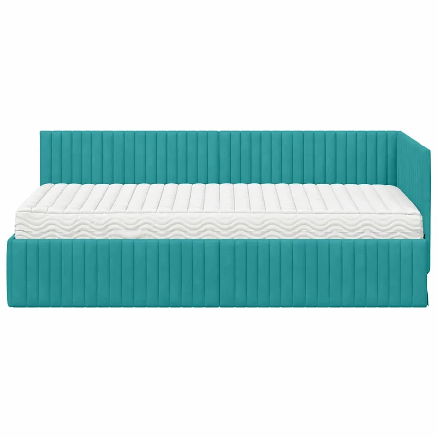 Cadre de lit d'angle avec matelas 2 pcs Turquoise Velours - 5