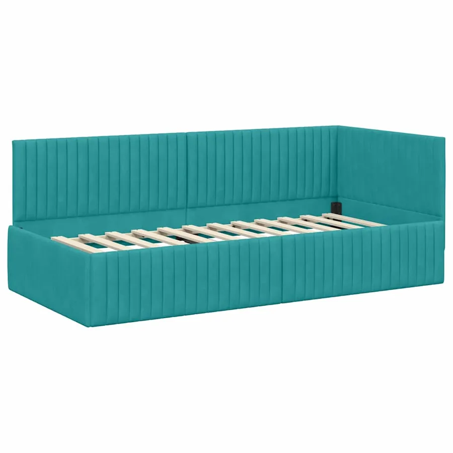 Cadre de lit d'angle avec matelas 2 pcs Turquoise Velours - 6