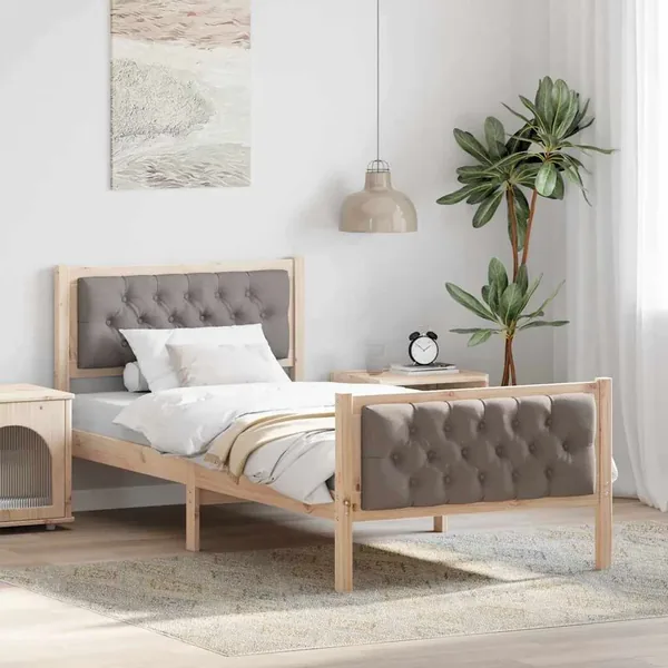 Cadre de lit avec tête de lit Taupe 90 x 200 cm Pin massif