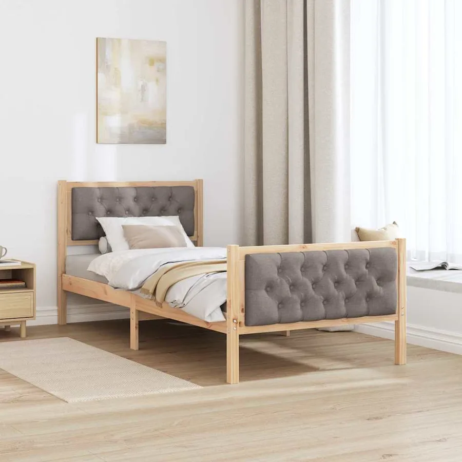 Cadre de lit avec tête de lit Taupe 90 x 200 cm Pin massif - 4