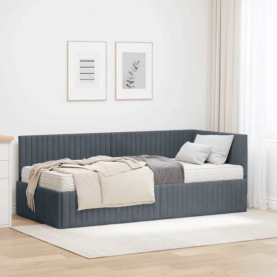 Cadre de lit d'angle avec matelas 2 pcs Gris Velours