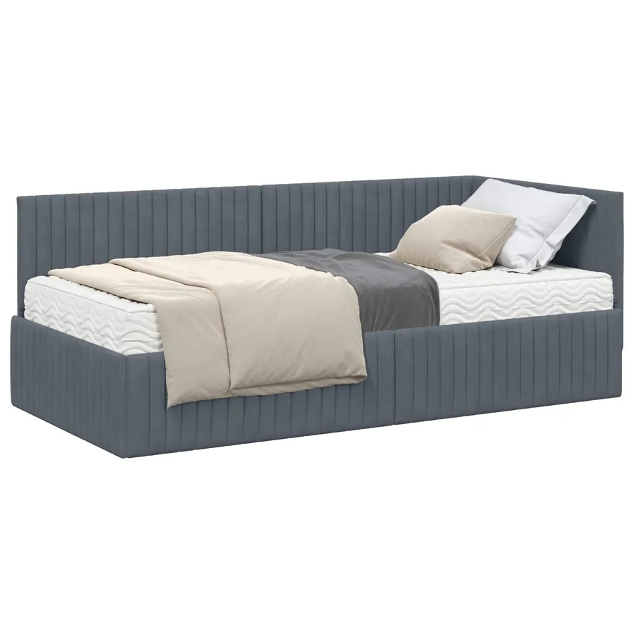Cadre de lit d'angle avec matelas 2 pcs Gris Velours - 2