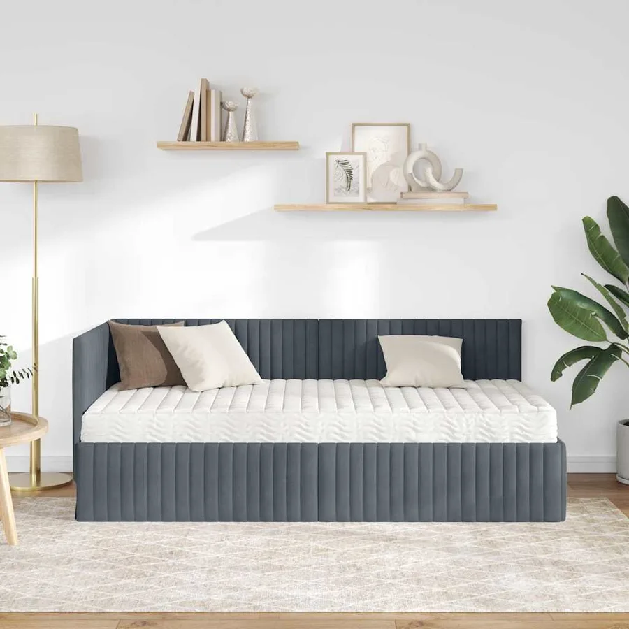 Cadre de lit d'angle avec matelas 2 pcs Gris Velours - 3