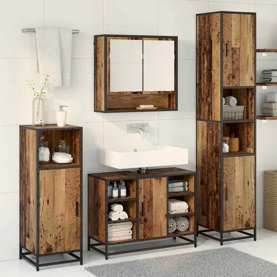Ensemble de mobilier de salle de bain 3 pcs Bois Ancien - 4