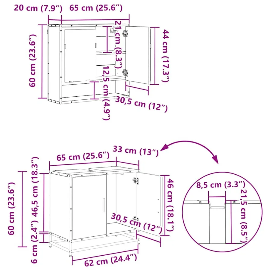 Ensemble de mobilier de salle de bain 3 pcs Bois Ancien - 14