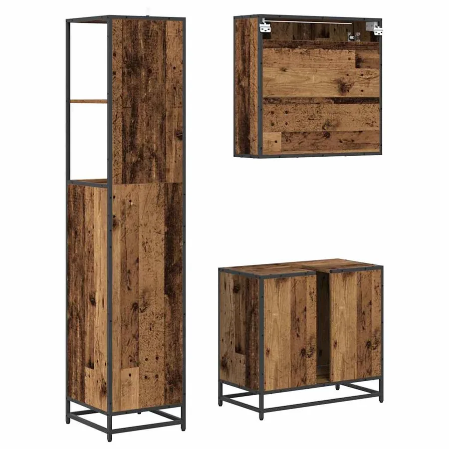 Ensemble de mobilier de salle de bain 3 pcs Bois Ancien - 9