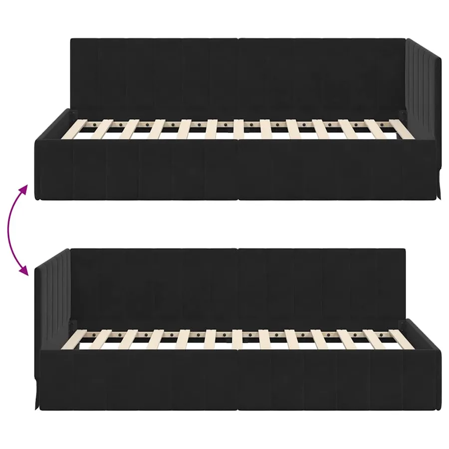 Cadre de lit d'angle Noir 90 cm x 190 cm Velours - 9