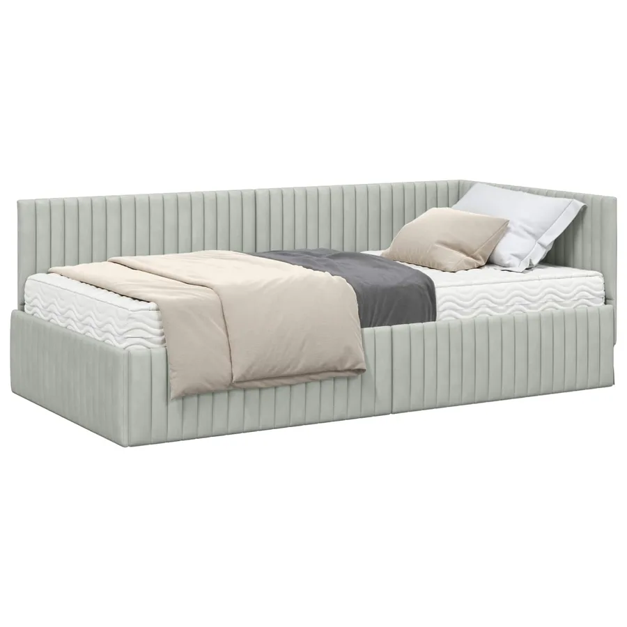 Cadre de lit d'angle avec matelas 2 pcs Gris clair Velours - 2