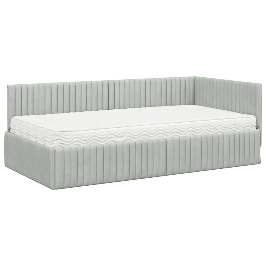 Cadre de lit d'angle avec matelas 2 pcs Gris clair Velours - 4