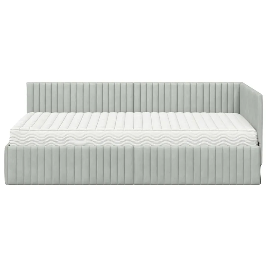 Cadre de lit d'angle avec matelas 2 pcs Gris clair Velours - 6