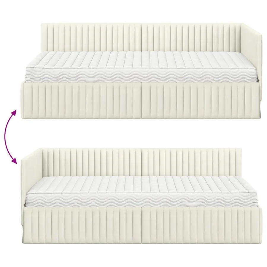 Cadre de lit d'angle avec matelas 2 pcs Crème Velours - 12