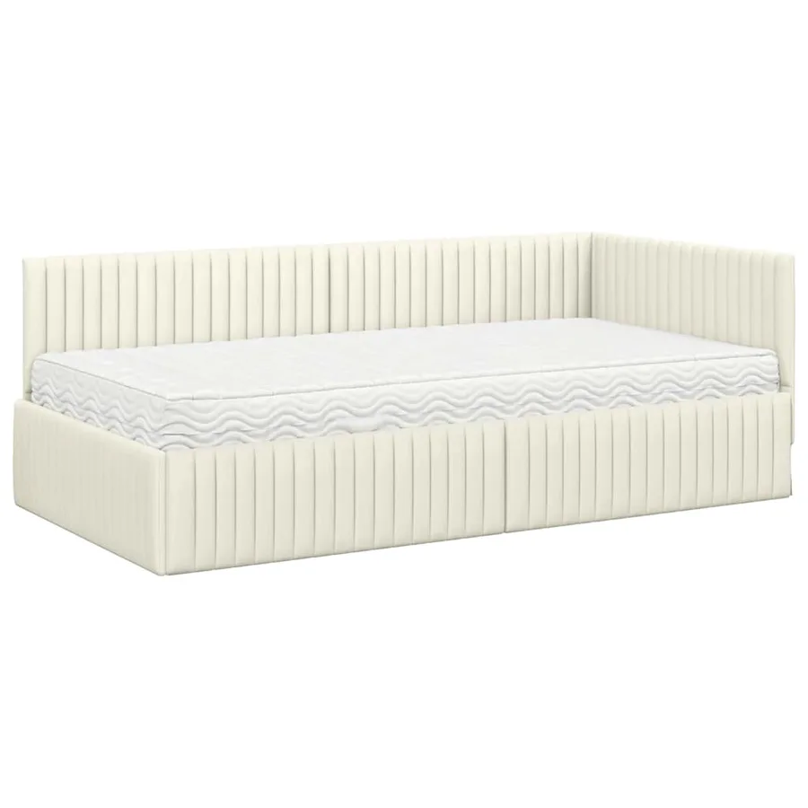 Cadre de lit d'angle avec matelas 2 pcs Crème Velours - 4