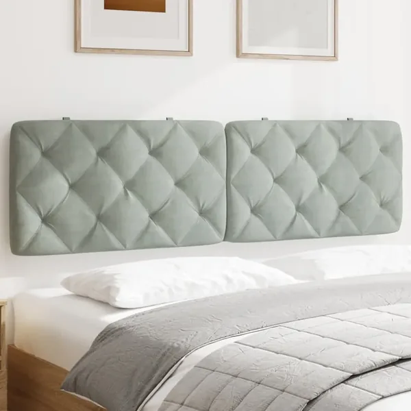 Coussin de tête de lit gris clair 183 cm velours