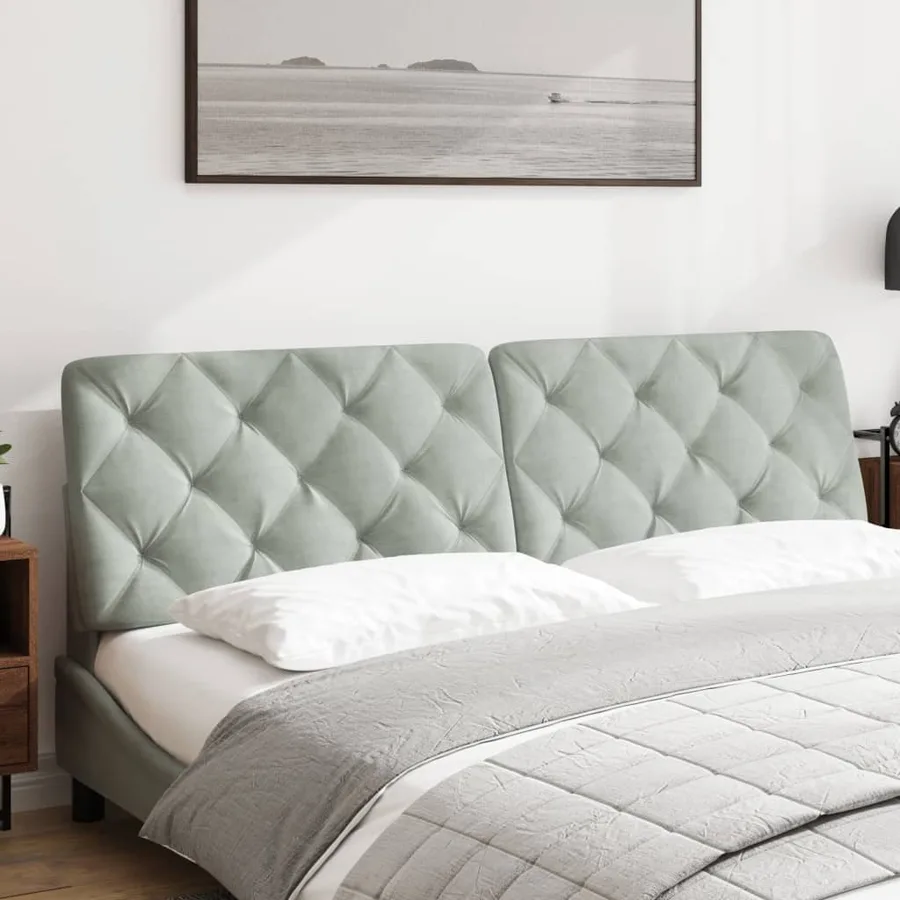 Coussin de tête de lit gris clair 183 cm velours - 3
