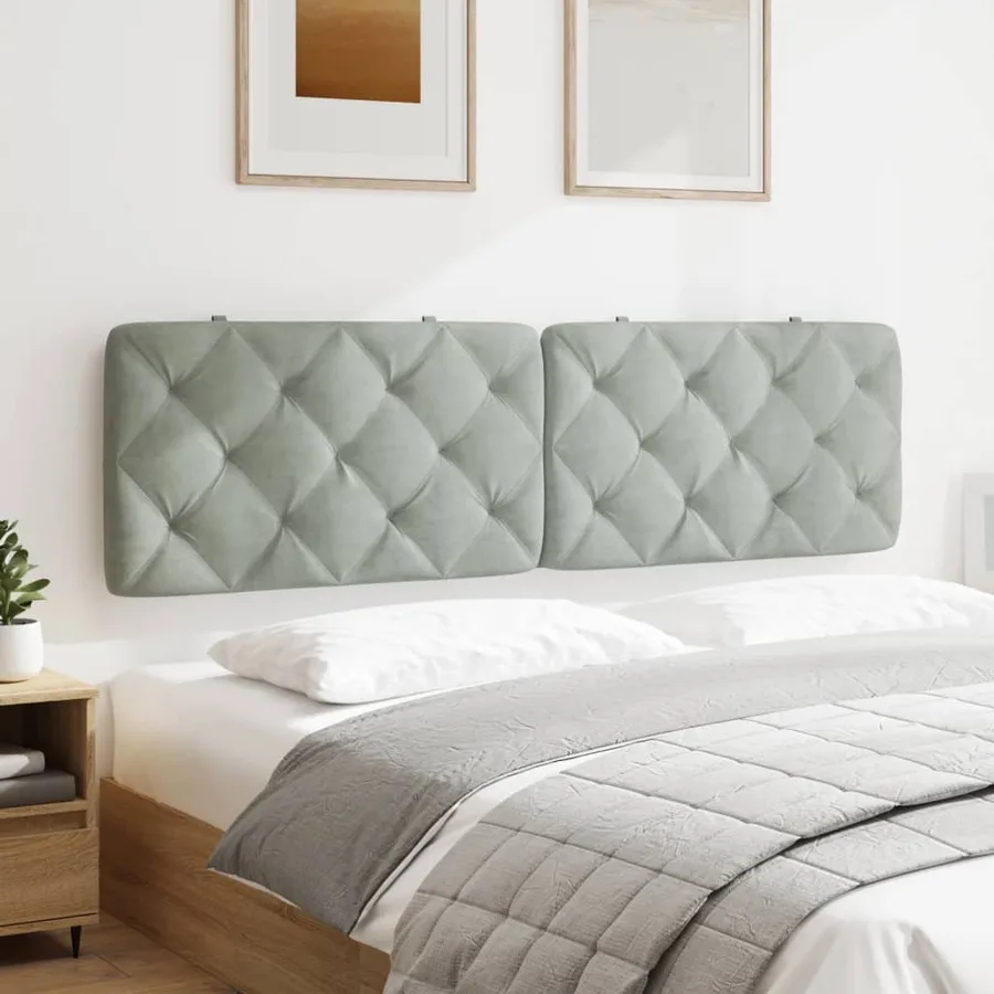 Coussin de tête de lit gris clair 183 cm velours - 4