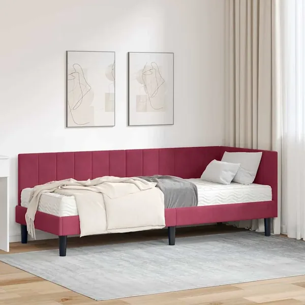 Cadre de lit d'angle avec matelas 2 pcs Vert Velours