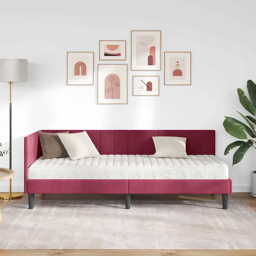 Cadre de lit d'angle avec matelas 2 pcs Vert Velours - 3