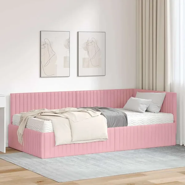 Cadre de lit d'angle avec matelas 2 pcs Gris Velours