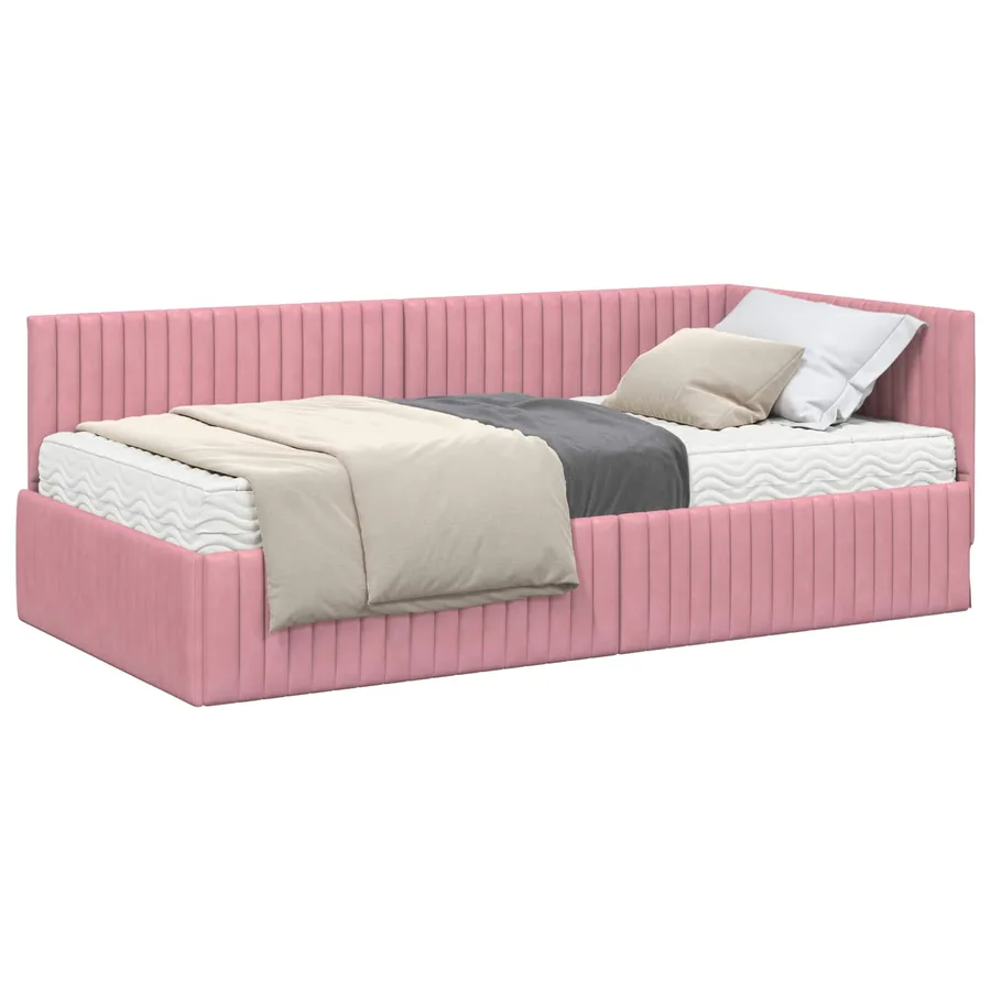 Cadre de lit d'angle avec matelas 2 pcs Gris Velours - 2