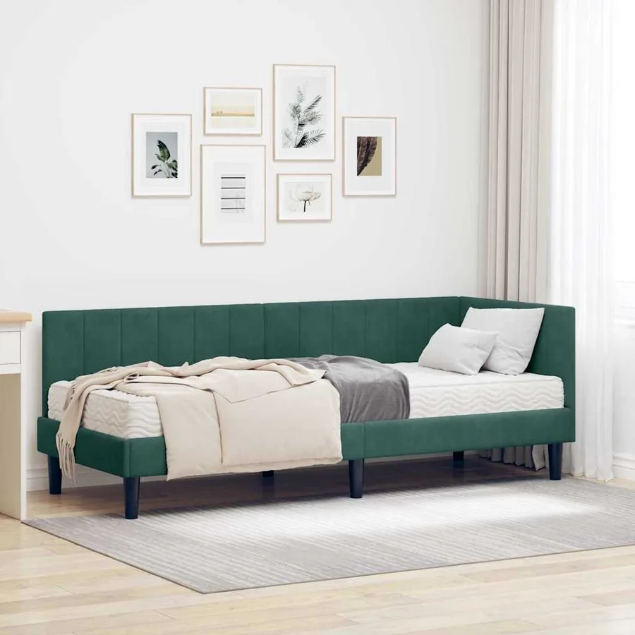 Cadre de lit d'angle avec matelas 2 pcs Vert Velours