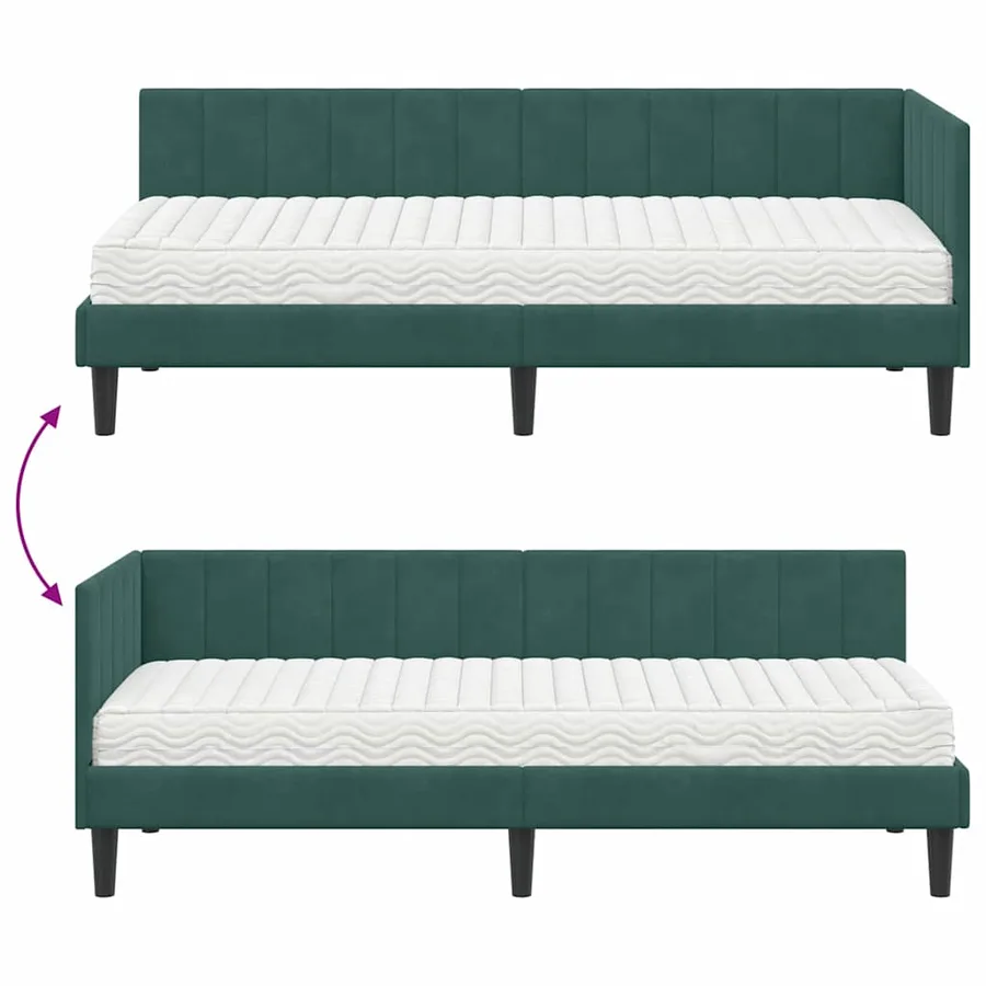 Cadre de lit d'angle avec matelas 2 pcs Vert Velours - 12