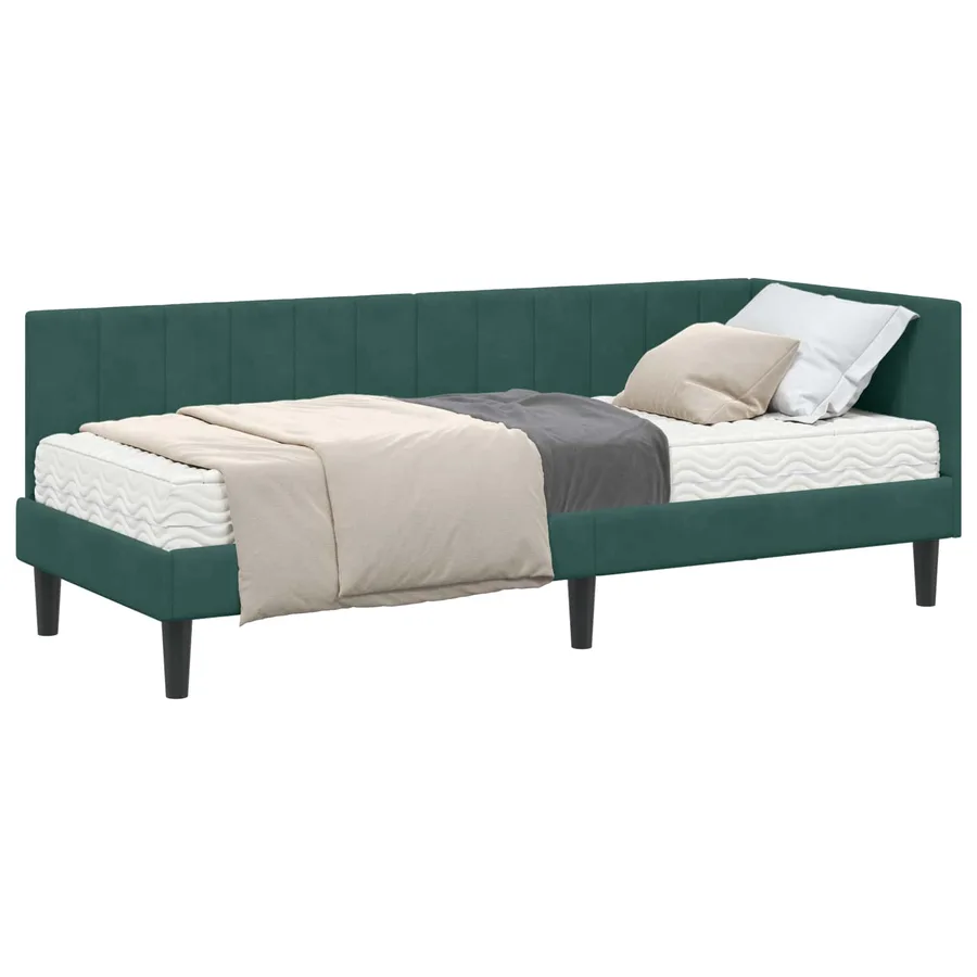 Cadre de lit d'angle avec matelas 2 pcs Vert Velours - 2