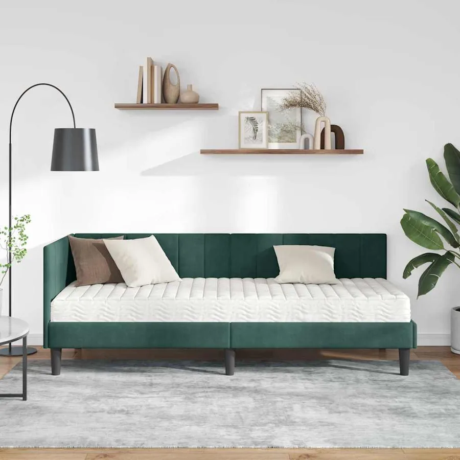 Cadre de lit d'angle avec matelas 2 pcs Vert Velours - 3
