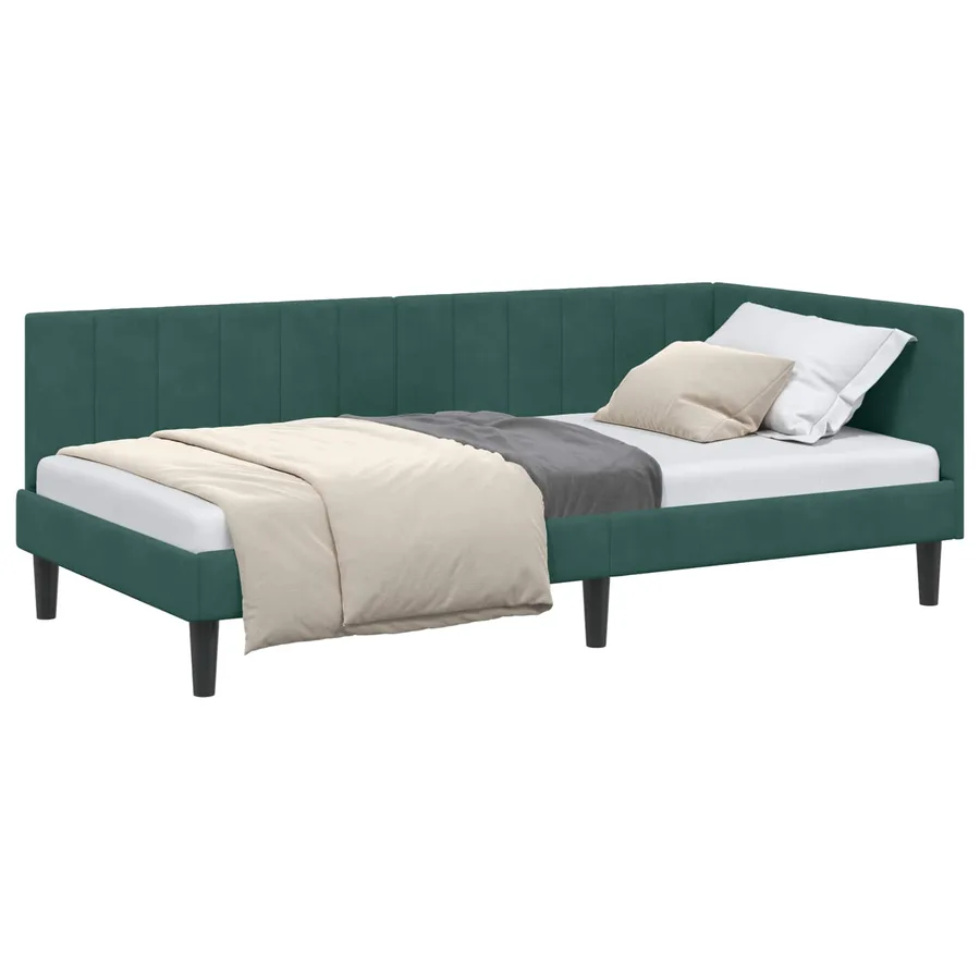 Cadre de lit d'angle Vert foncé 90 cm x 190 cm Velours - 2