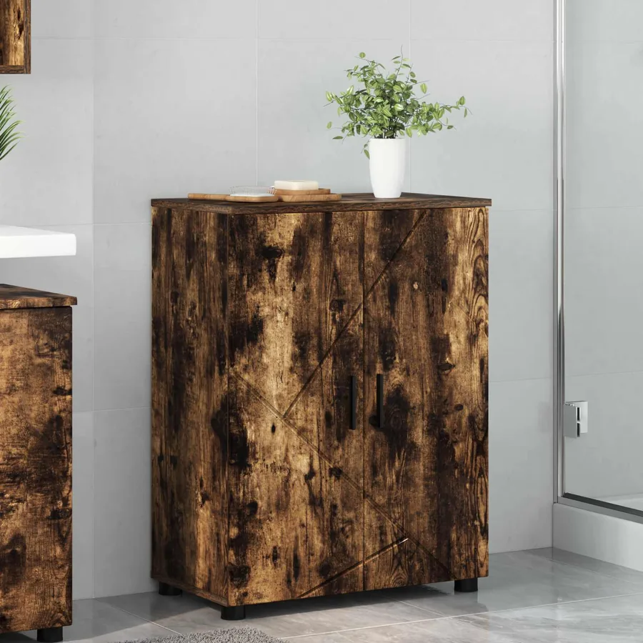 Cabinet de salle de bain avec porte Chêne fumé 60 x 35 x 80 cm