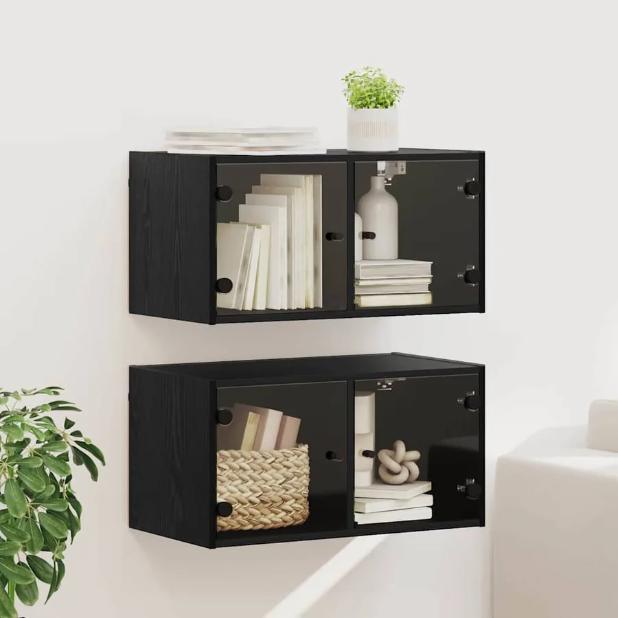 Cabinets muraux Montage mural 2 pcs Chêne noir 68 x 37 x 35 cm