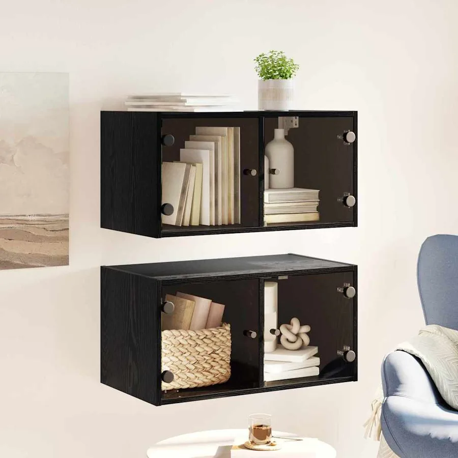 Cabinets muraux Montage mural 2 pcs Chêne noir 68 x 37 x 35 cm - 4