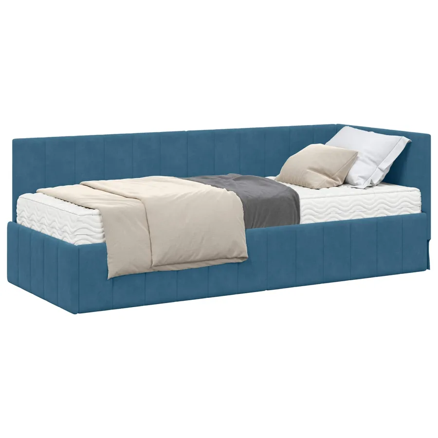 Cadre de lit d'angle avec matelas 2 pcs Bleu Velours - 2