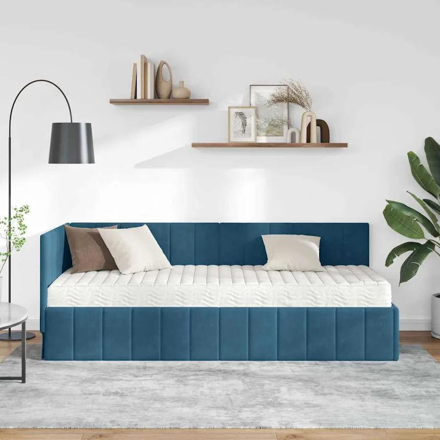 Cadre de lit d'angle avec matelas 2 pcs Bleu Velours - 3