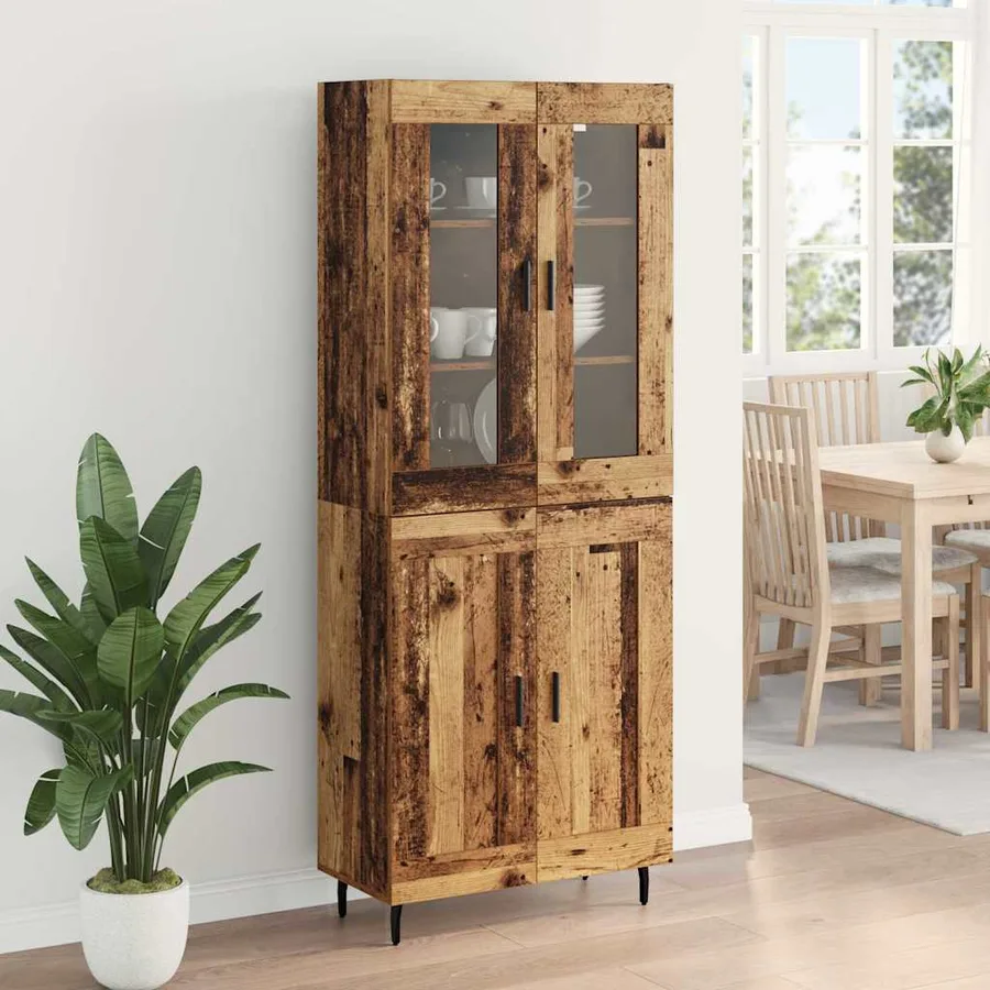 Haut Armoire 2 pcs Bois Ancien Bois Aggloméré et Verre - 4