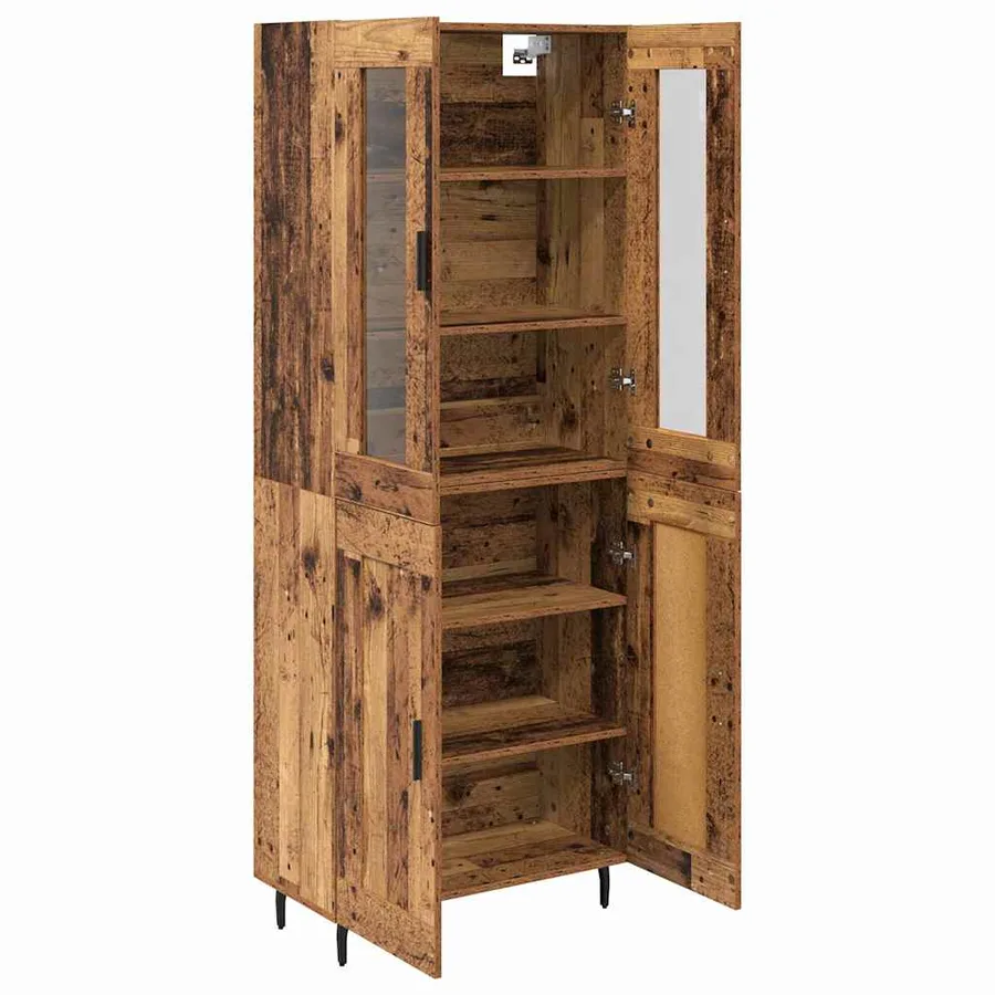 Haut Armoire 2 pcs Bois Ancien Bois Aggloméré et Verre - 5