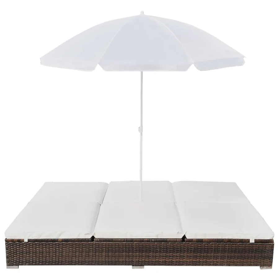 Outdoor Sun Lounger with Parasol Poly Rattan Brown - 2