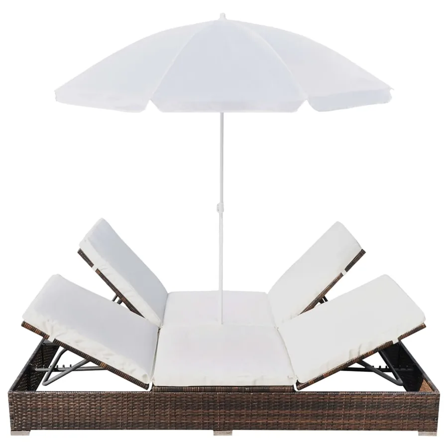 Chaise longue d'extérieur avec parasol Résine tressée Marron - 4
