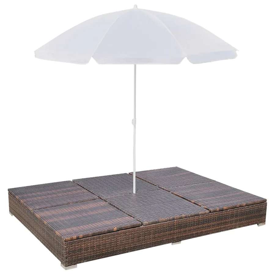 Outdoor Sun Lounger with Parasol Poly Rattan Brown - 6