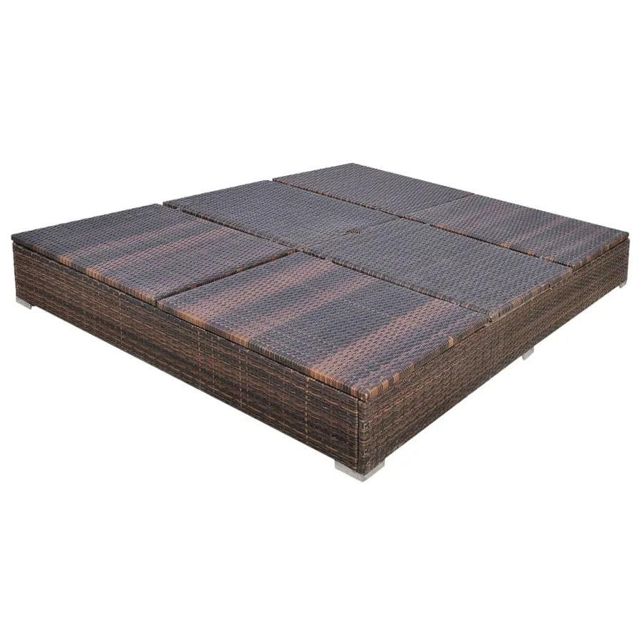 Outdoor Sun Lounger with Parasol Poly Rattan Brown - 7