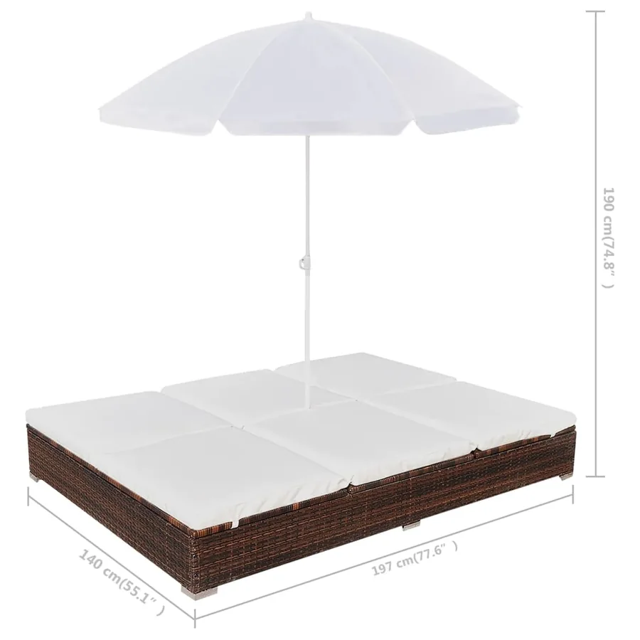 Chaise longue d'extérieur avec parasol Résine tressée Marron - 8