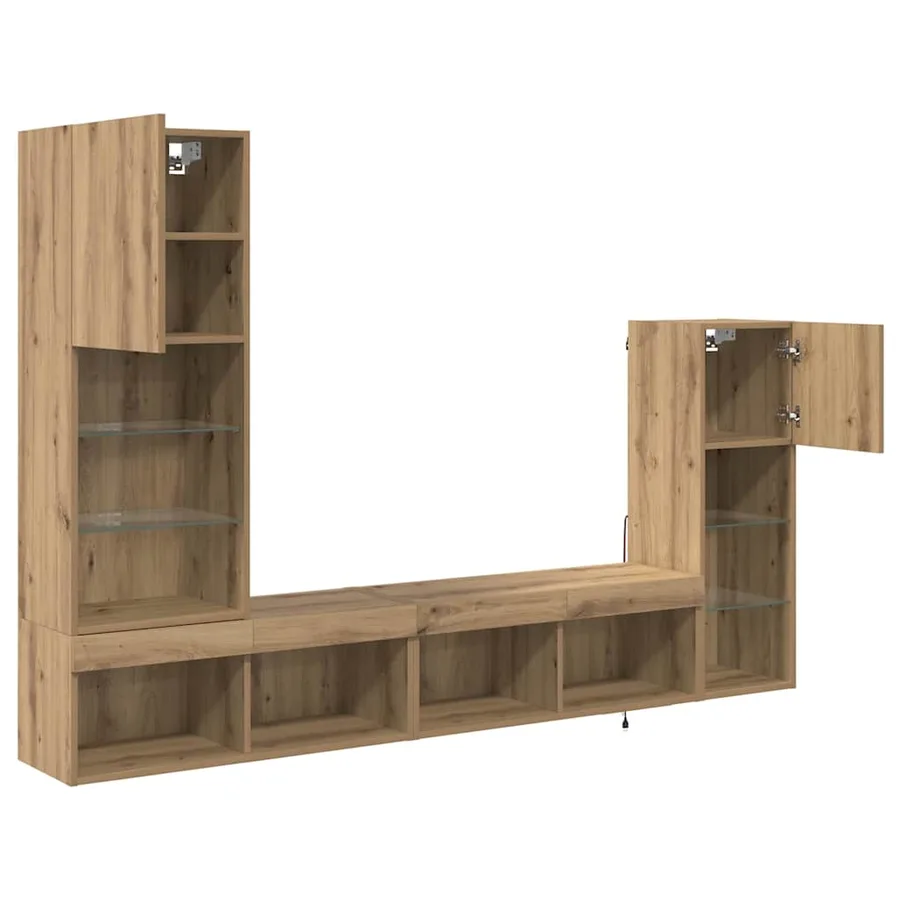 Meubles TV muraux 4 pcs Chêne artisanal Bois d'ingénierie - 9