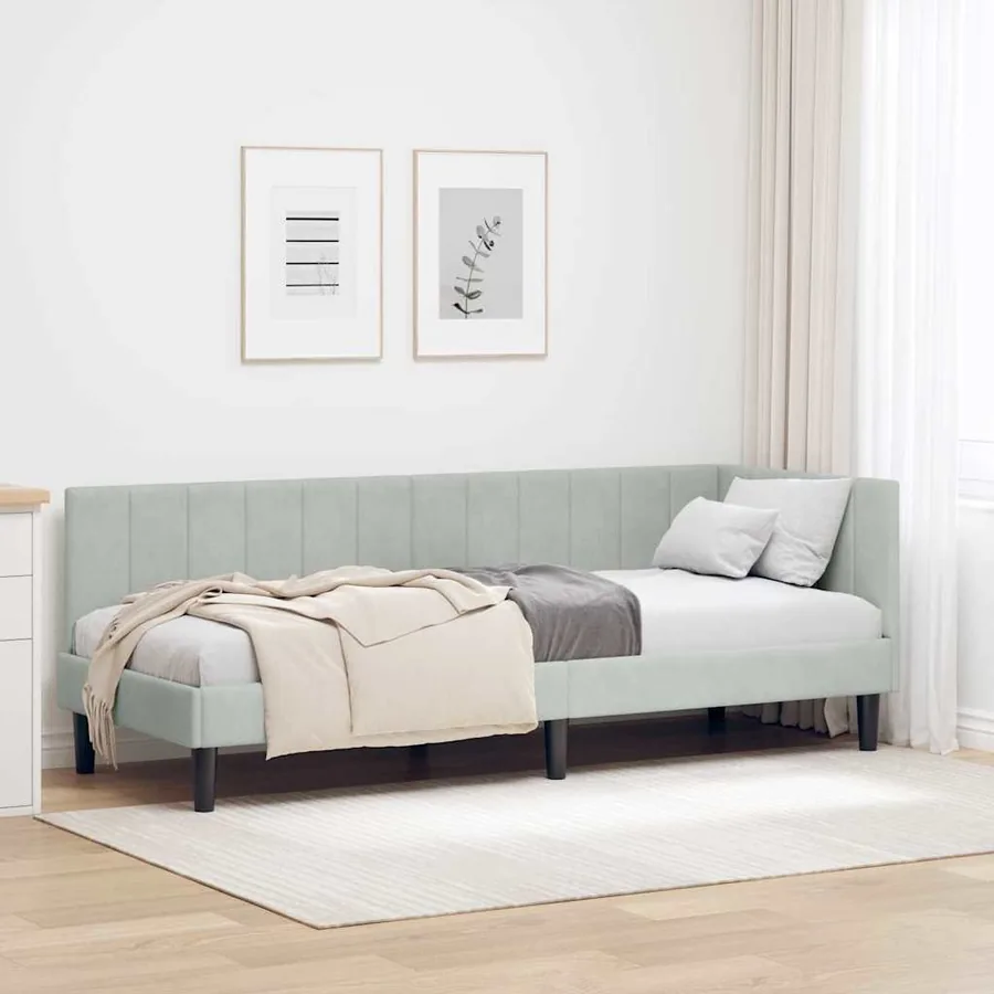 Cadre de lit d'angle Gris clair 80 cm x 200 cm Velours