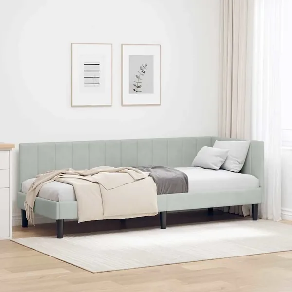 Cadre de lit d'angle Gris clair 80 cm x 200 cm Velours