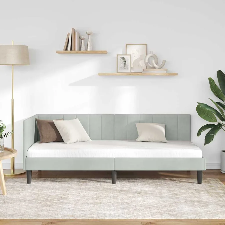 Cadre de lit d'angle Gris clair 80 cm x 200 cm Velours - 3