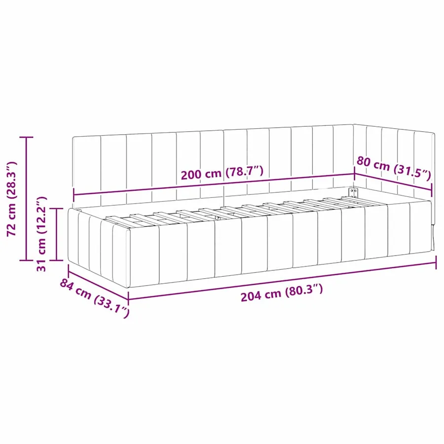 Cadre de lit d'angle Jaune 80 cm x 200 cm Velours - 11