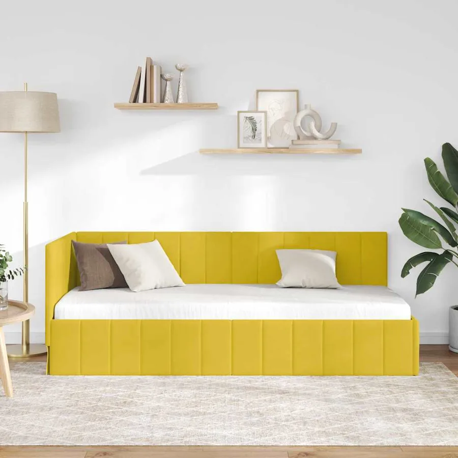 Cadre de lit d'angle Jaune 80 cm x 200 cm Velours - 3